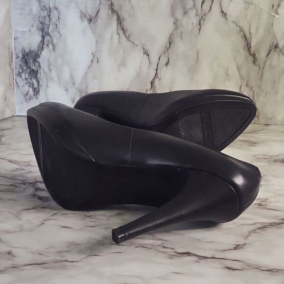 Nine West Rocha black leather almond toe slip on platform heels 8M - Picture 14 of 17